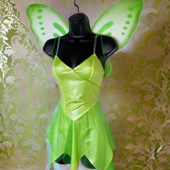 New Medium Tinkerbell Dress Wings Halloween Costume Strapless Mini Faerie Set - Picture 1 of 5